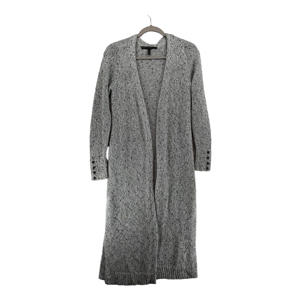 White House Black‎ Market Long Cardigan XS Gray Speckle Open Front Long Sleeves